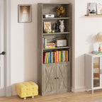 Vongrasig Farmhouse Bookcase with Doors & Storage, Tall 6-Tier Wood Bookshelf for Home Office Organization, Living Room Display, and Bedroom Storage Alternatives, 71-Inch Standing Shelf