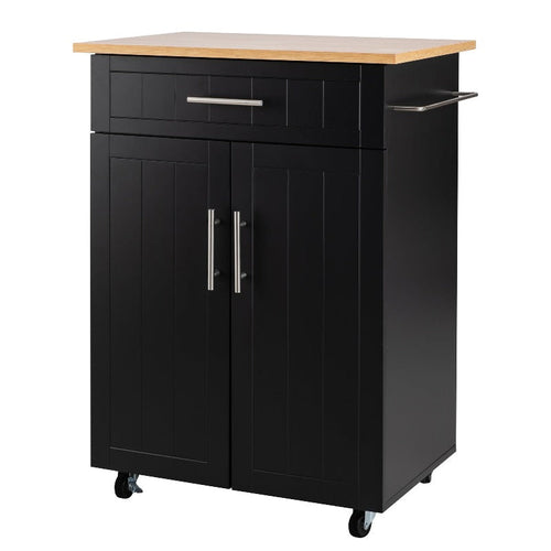 Walsunny 26¡®¡¯ Rolling Kitchen Island with Solid Wood Top#color_black