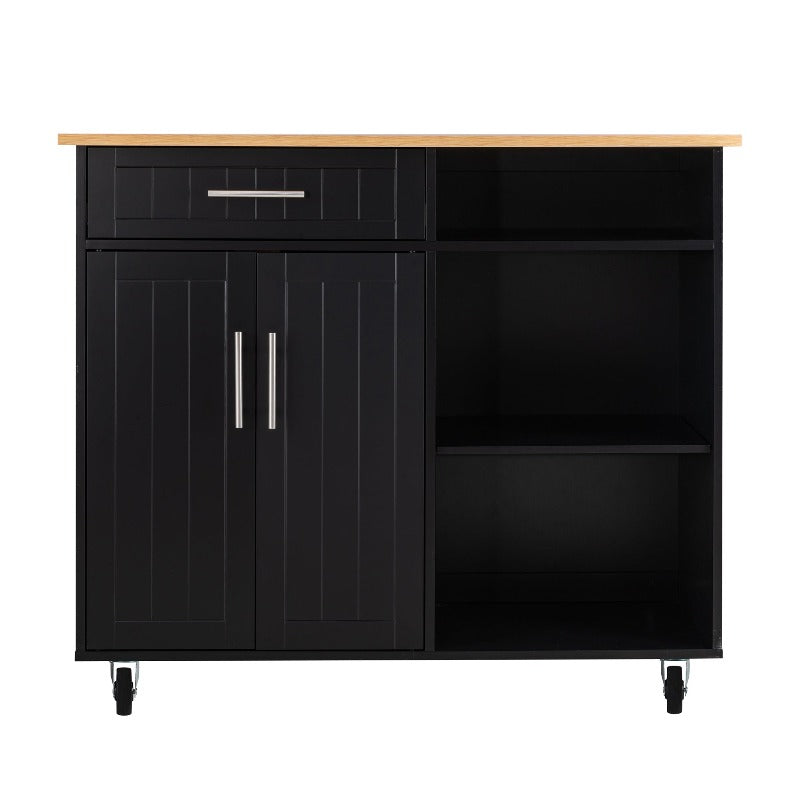 Walsunny 42¡®¡¯ Kitchen Island Cart Storage with Solid Wood Top#color_black