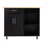 Walsunny 42¡®¡¯ Kitchen Island Cart Storage with Solid Wood Top#color_black