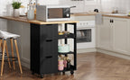 Walsunny 26.57¡®¡¯ Rolling Kitchen Island Storage & Bar Cart with Solid Wood Top#color_black (7278481932464)