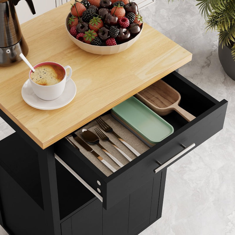 Walsunny Rolling Kitchen Island With Solid Wood Top #color_black
