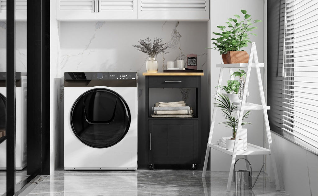 Walsunny Rolling Kitchen Island With Solid Wood Top #color_black
