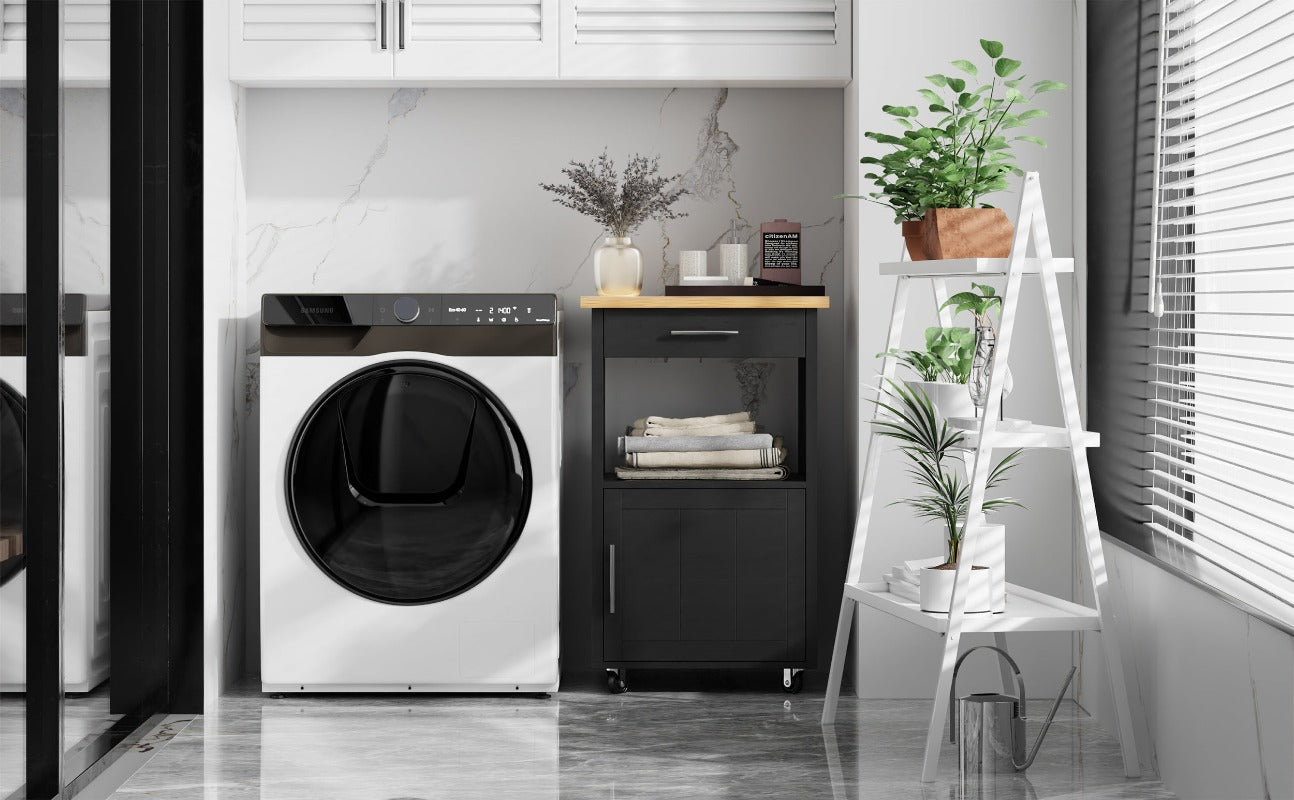 Walsunny Rolling Kitchen Island With Solid Wood Top #color_black