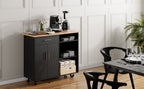 Walsunny 42¡®¡¯ Kitchen Island Cart Storage with Solid Wood Top#color_black 