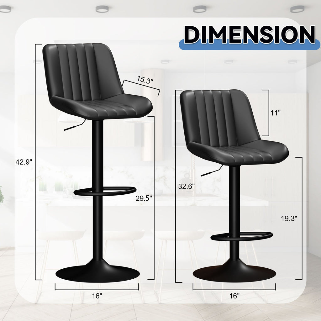 Walsunny Bar Stools Set of 2,Adjustable Leather Counter Height with High Backrest,Bar Chairs for Kitchen Island Dining£¬Room Bar (7562958831792)