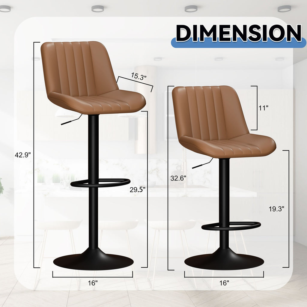Walsunny Bar Stools Set of 2,Adjustable Leather Counter Height with High Backrest,Bar Chairs for Kitchen Island Dining£¬Room Bar (7562958831792)