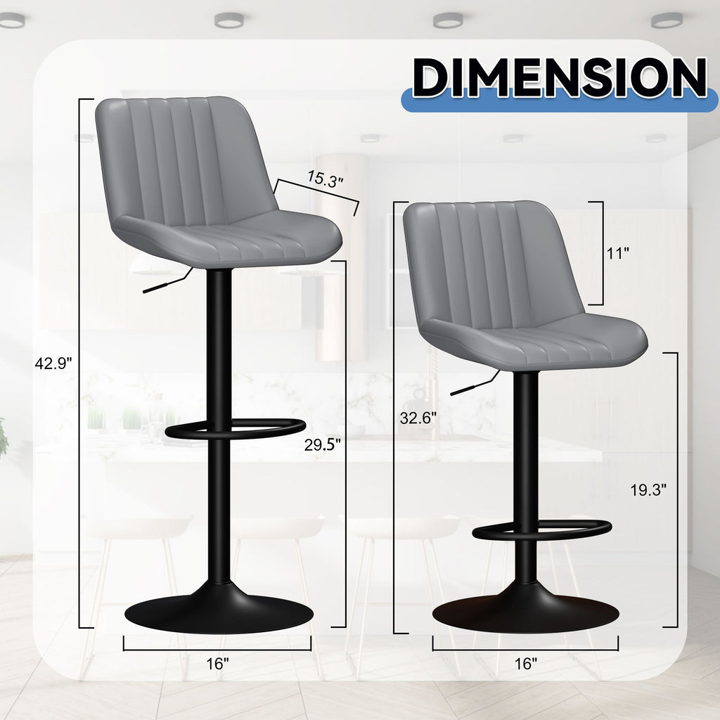 Walsunny Bar Stools Set of 2,Adjustable Leather Counter Height with High Backrest,Bar Chairs for Kitchen Island Dining£¬Room Bar (7562958831792)