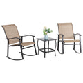 Vongrasig 3 Piece Outdoor Rocking Bistro Set, Textilene Fabric Small Patio Furniture Set, Front Porch Rocker Chairs Conversation Set with Glass Table for Lawn, Garden, Balcony, Poolside