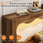 Vongrasig 63-Inch Farmhouse Entryway Table with Light Strips, Scalloped Console Table with Built-in Storage, Narrow Long Behind Couch, Wooden Curvilinear Sofa Table for Entrance, Hallway