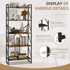Vongrasig 5 Tier Bookshelf, Modern Industrial Bookcase with Metal Frame | 62” Tall Display Shelf, Free Standing Storage Organizer for Home Office, Living Room, Bedroom
