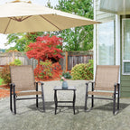 Vongrasig 3 Piece Outdoor Rocking Bistro Set, Textilene Fabric Small Patio Furniture Set, Front Porch Rocker Chairs Conversation Set with Glass Table for Lawn, Garden, Balcony, Poolside