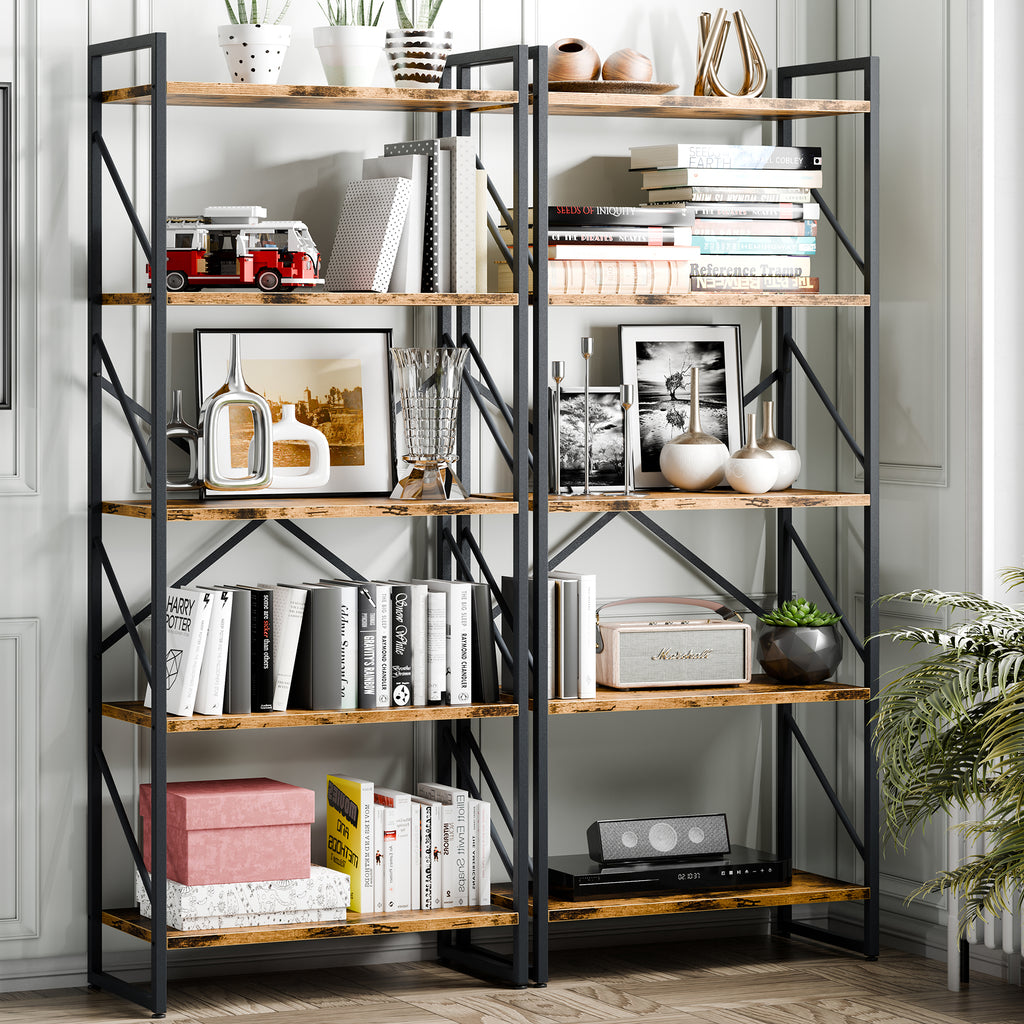 Vongrasig 5 Tier Bookshelf, Modern Industrial Bookcase with Metal Frame | 62” Tall Display Shelf, Free Standing Storage Organizer for Home Office, Living Room, Bedroom
