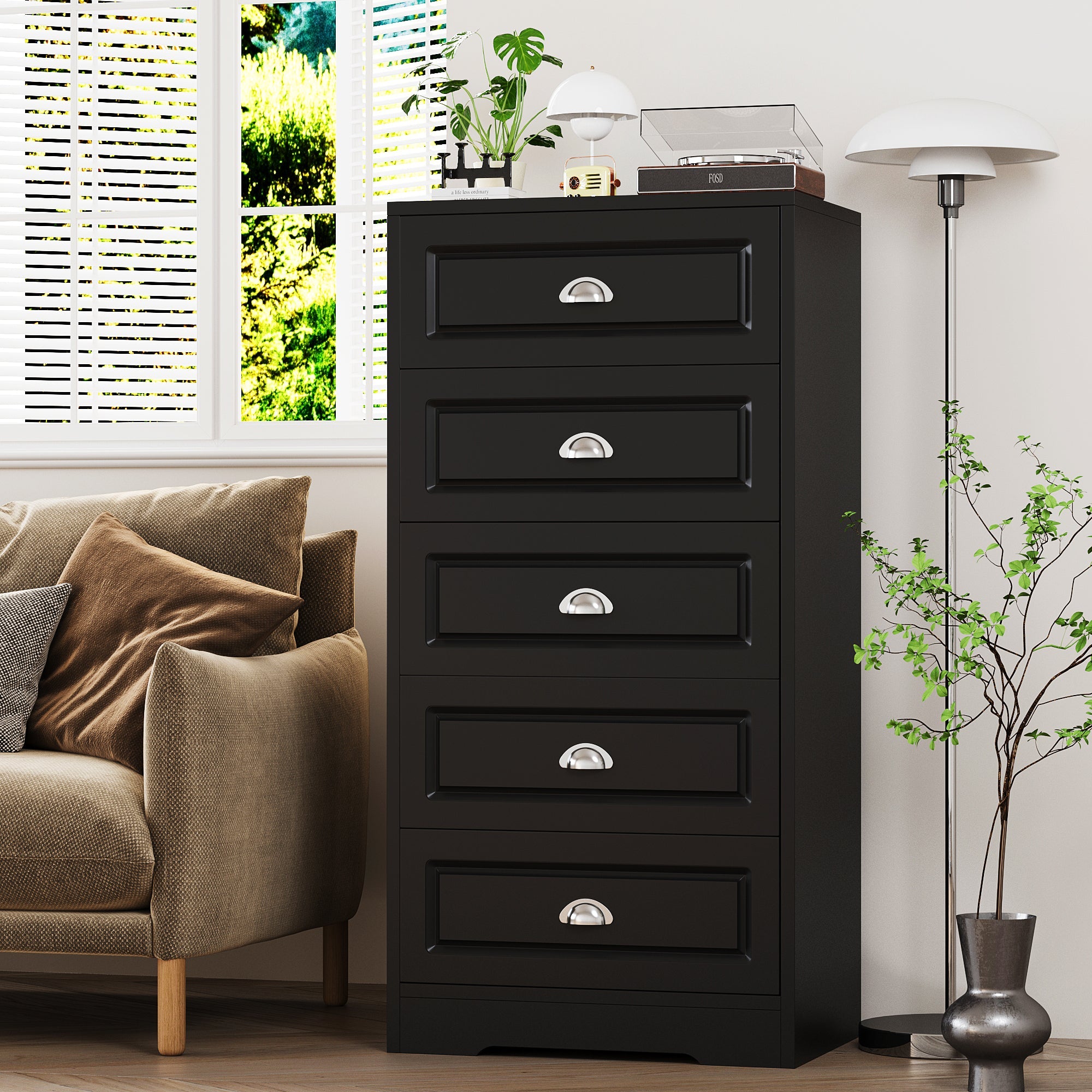 Walsunny 5 Drawer White Vertical Dresser Modern Storage Cabinet with Handle-Drawer Chest Wood Organizer for Living Room (7504209772720)