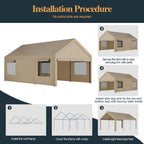 Vongrasig Carport, 12x20 ft Heavy Duty Carport Canopy with Roll-up Windows