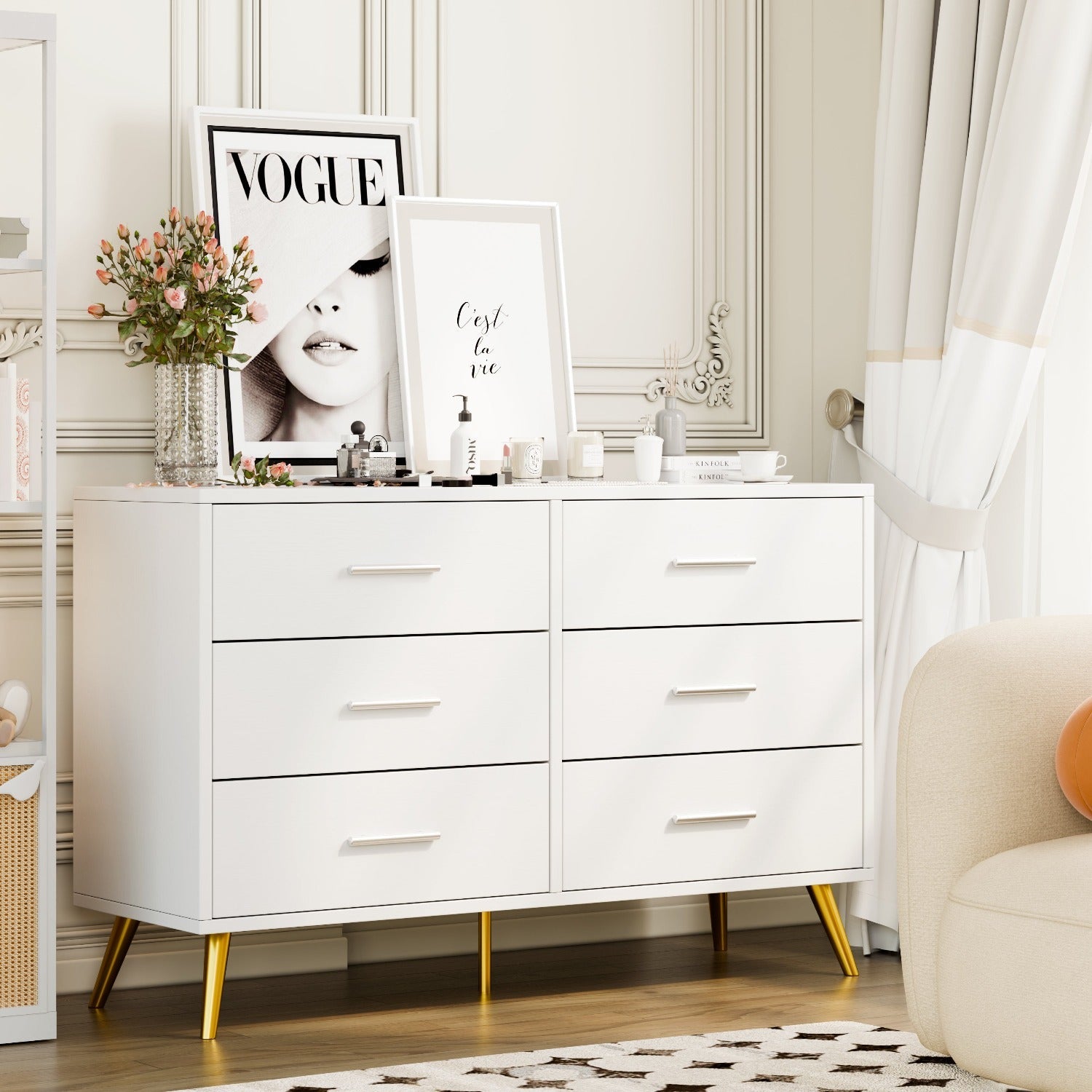 Walsunny 9 Drawer Double Dresser Black Wooden Wide Chest of Drawers with Metal Handles Storage Organizer Dresser Nursery Dresser for Living Room Hallway (7504222027952)