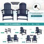 Vongrasig Adirondack Chairs Set of 2 with Removable Tabletop, Outdoor HDPE Plastic Fire Pit Chair Set with Wooden Textured, Cup Holder for Patio, Poolside, Deck, Garden