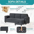Walsunny 3 Seat L-Shaped Sectional Sofa With Movable Ottoman#color_dark-grey