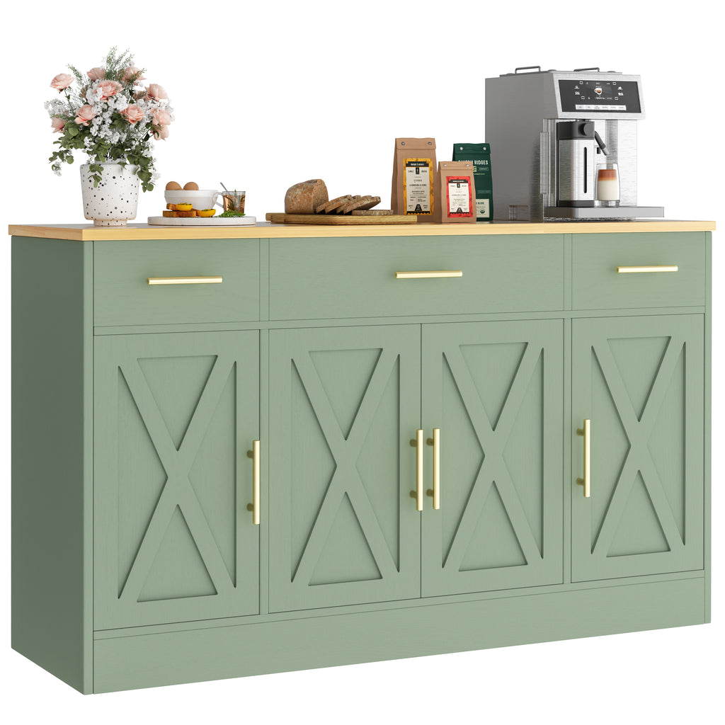 Vongrasig Buffet Cabinet with Storage, Farmhouse Coffee Bar Cabinet with Drawers, 53” Large Modern Sideboard Buffet with Adjustable Shelves for Kitchen, Dining Room