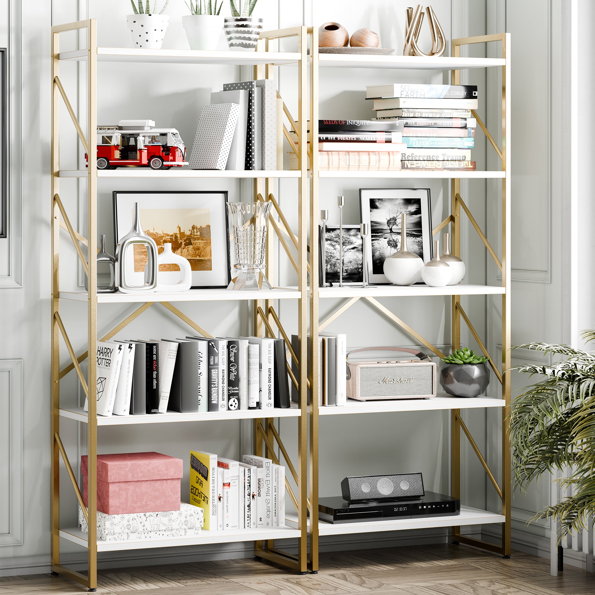 Vongrasig 5 Tier Bookshelf, Modern Industrial Bookcase with Metal Frame | 62” Tall Display Shelf, Free Standing Storage Organizer for Home Office, Living Room, Bedroom