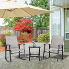 Vongrasig 3 Piece Outdoor Rocking Bistro Set, Textilene Fabric Small Patio Furniture Set, Front Porch Rocker Chairs Conversation Set with Glass Table for Lawn, Garden, Balcony, Poolside