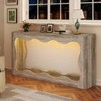 Vongrasig 63-Inch Farmhouse Entryway Table with Light Strips, Scalloped Console Table with Built-in Storage, Narrow Long Behind Couch, Wooden Curvilinear Sofa Table for Entrance, Hallway