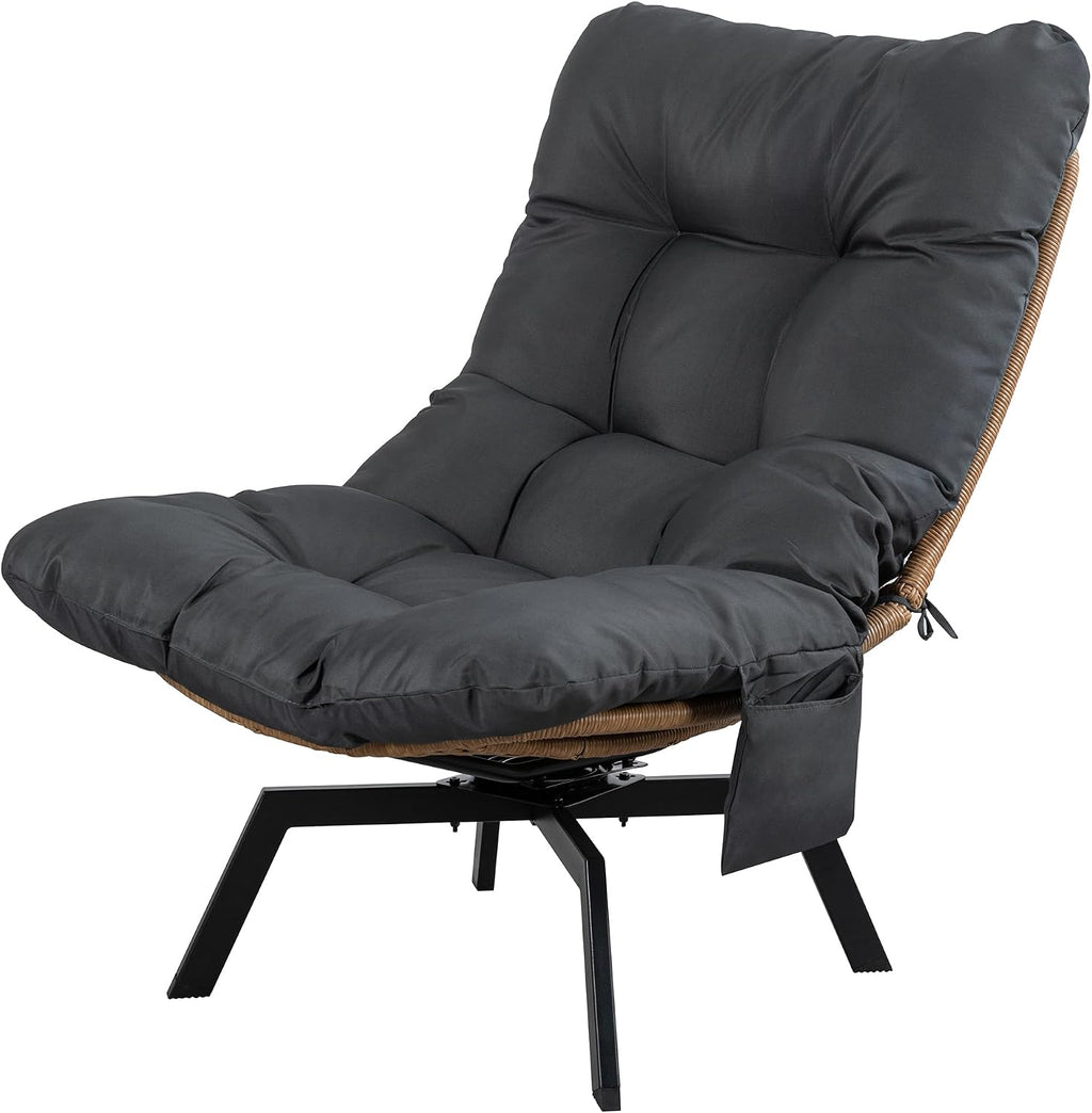 Vongrasig Swivel Wicker Chair PE Rattan Chair with Cushion, Oversized Patio Lounge Chair for Outdoor, Indoor, Balcony, Backyard, Garden, Living Room