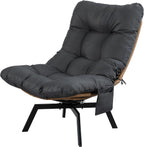 Vongrasig Swivel Wicker Chair PE Rattan Chair with Cushion, Oversized Patio Lounge Chair for Outdoor, Indoor, Balcony, Backyard, Garden, Living Room