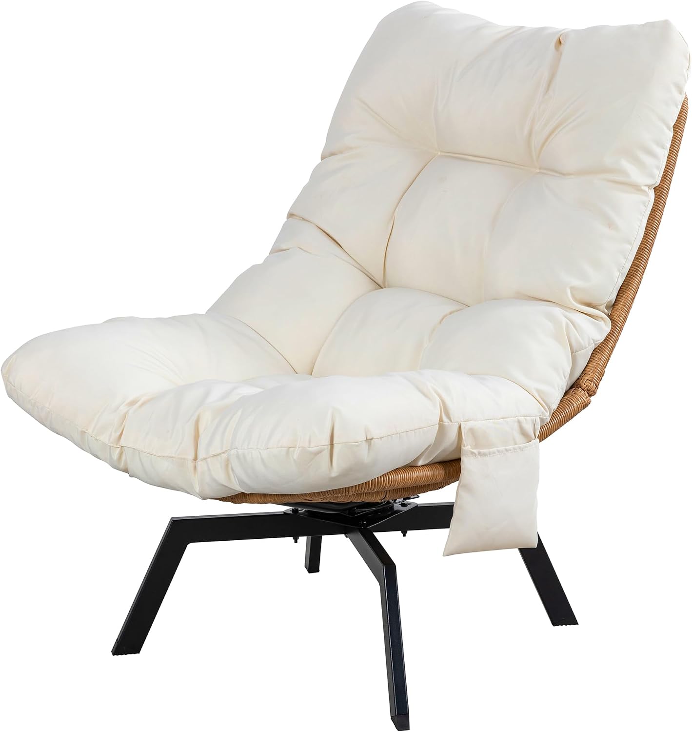 Vongrasig Swivel Wicker Chair PE Rattan Chair with Cushion, Oversized Patio Lounge Chair for Outdoor, Indoor, Balcony, Backyard, Garden, Living Room