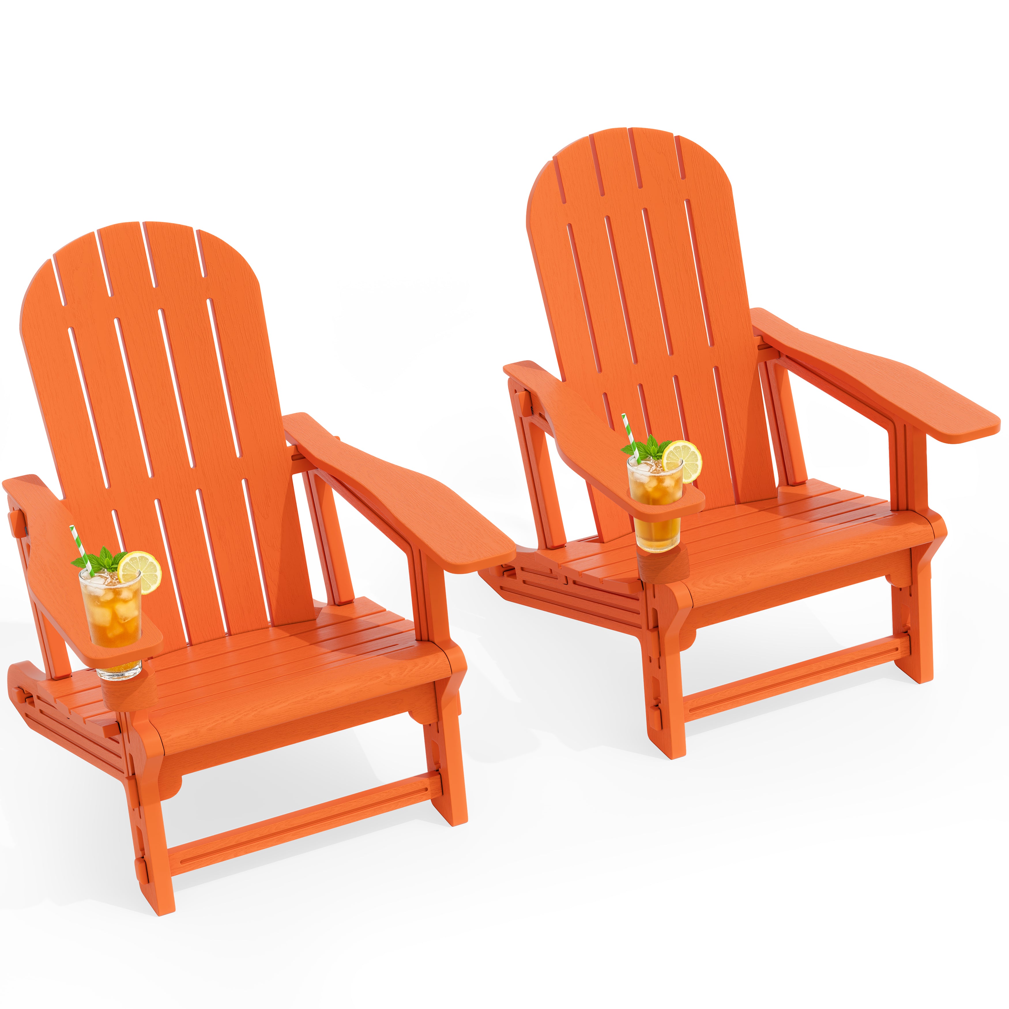 Vongrasig Adirondack Chairs Set of 2 with Removable Tabletop, Outdoor HDPE Plastic Fire Pit Chair Set with Wooden Textured, Cup Holder for Patio, Poolside, Deck, Garden