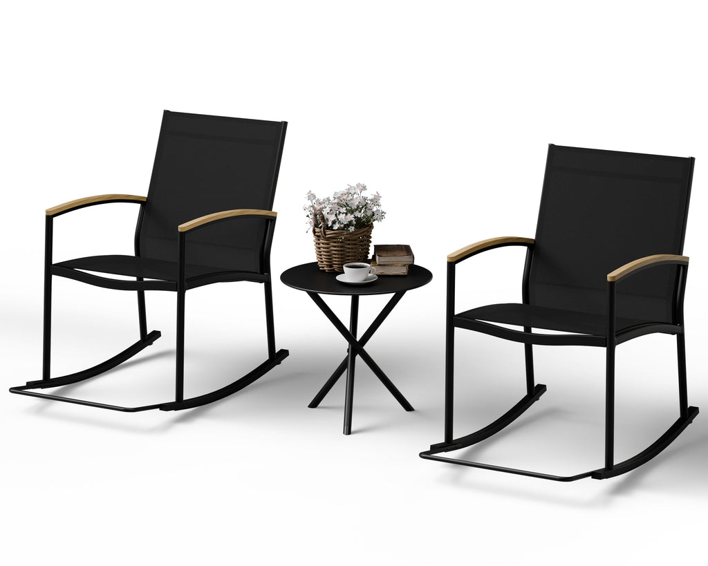 Walsunny 3 Pieces Patio Set Outdoor Patio Furniture Sets Modern Rocking Bistro Set Textilene Chair Conversation Sets Black (7609554796720)