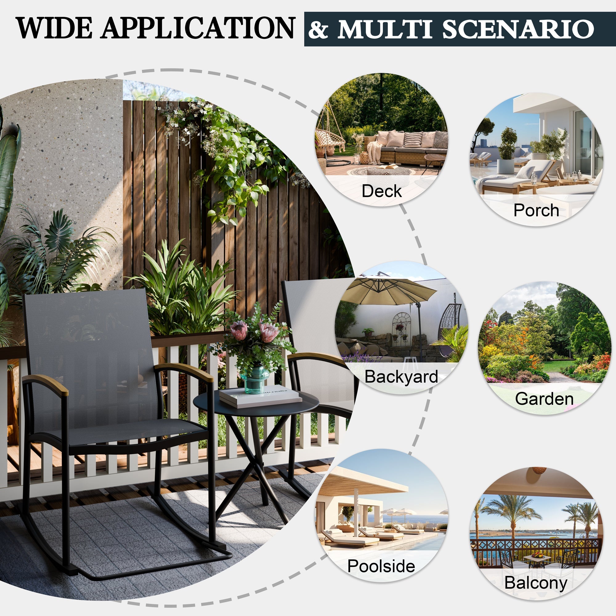 Walsunny 3 Pieces Patio Set Outdoor Patio Furniture Sets Modern Rocking Bistro Set Textilene Chair Conversation Sets Black (7609554796720)