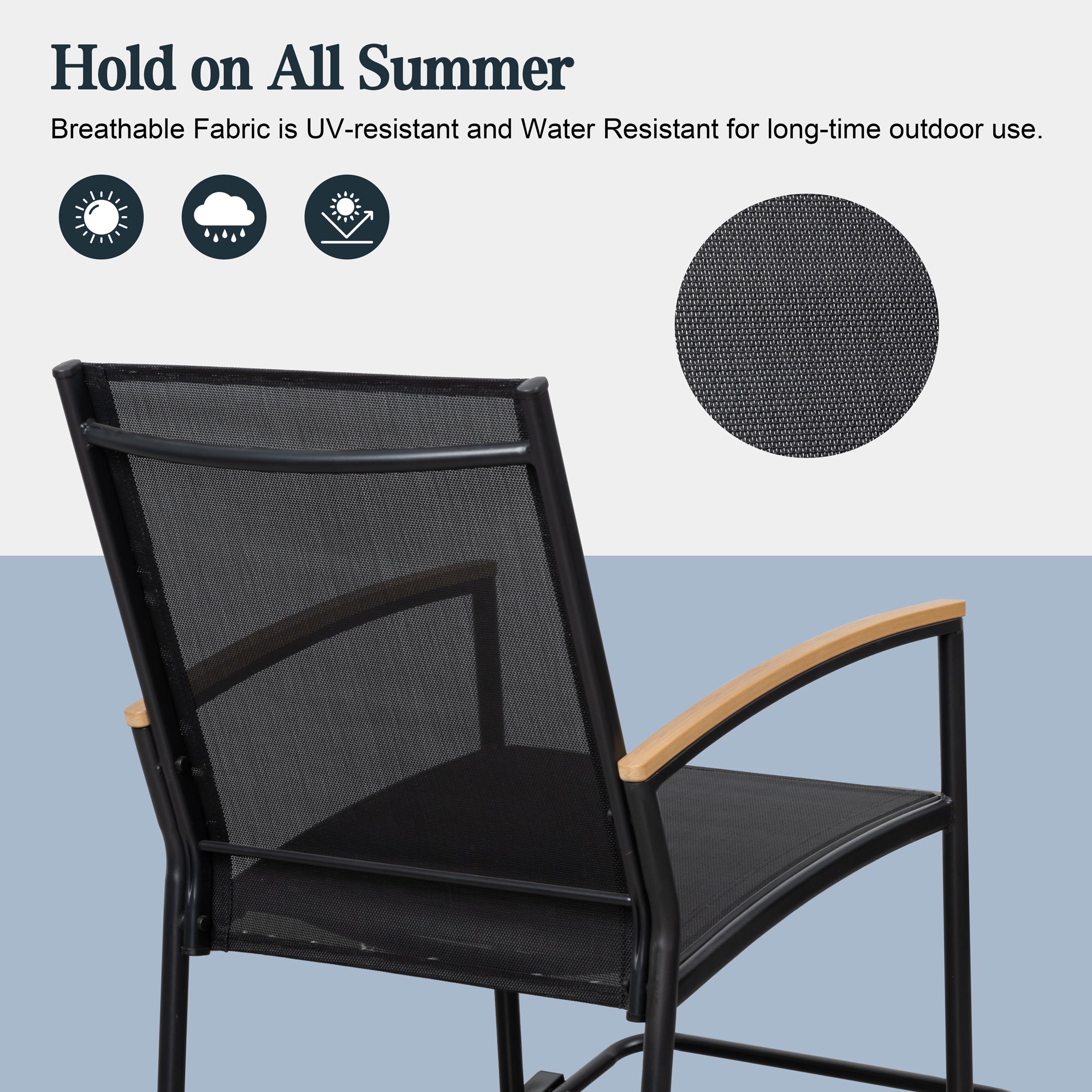 Walsunny 3 Pieces Patio Set Outdoor Patio Furniture Sets Modern Rocking Bistro Set Textilene Chair Conversation Sets Black (7609554796720)