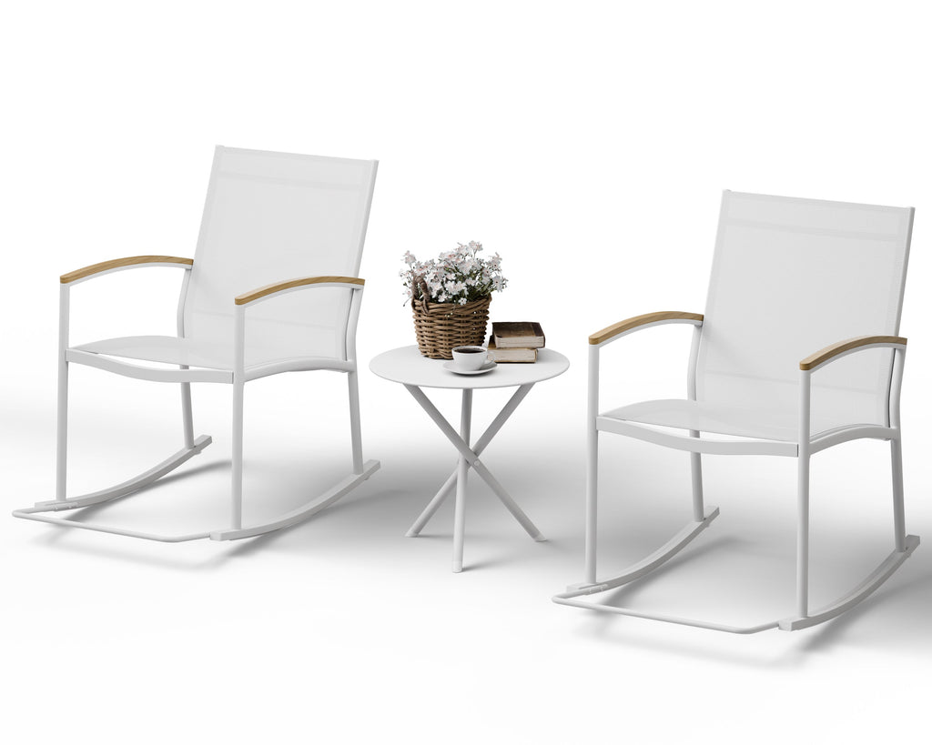 Walsunny 3 Pieces Patio Set Outdoor Patio Furniture Sets Modern Rocking Bistro Set Textilene Chair Conversation Sets Black (7609554796720)