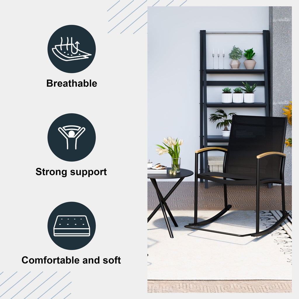 Walsunny 3 Pieces Patio Set Outdoor Patio Furniture Sets Modern Rocking Bistro Set Textilene Chair Conversation Sets Black (7609554796720)
