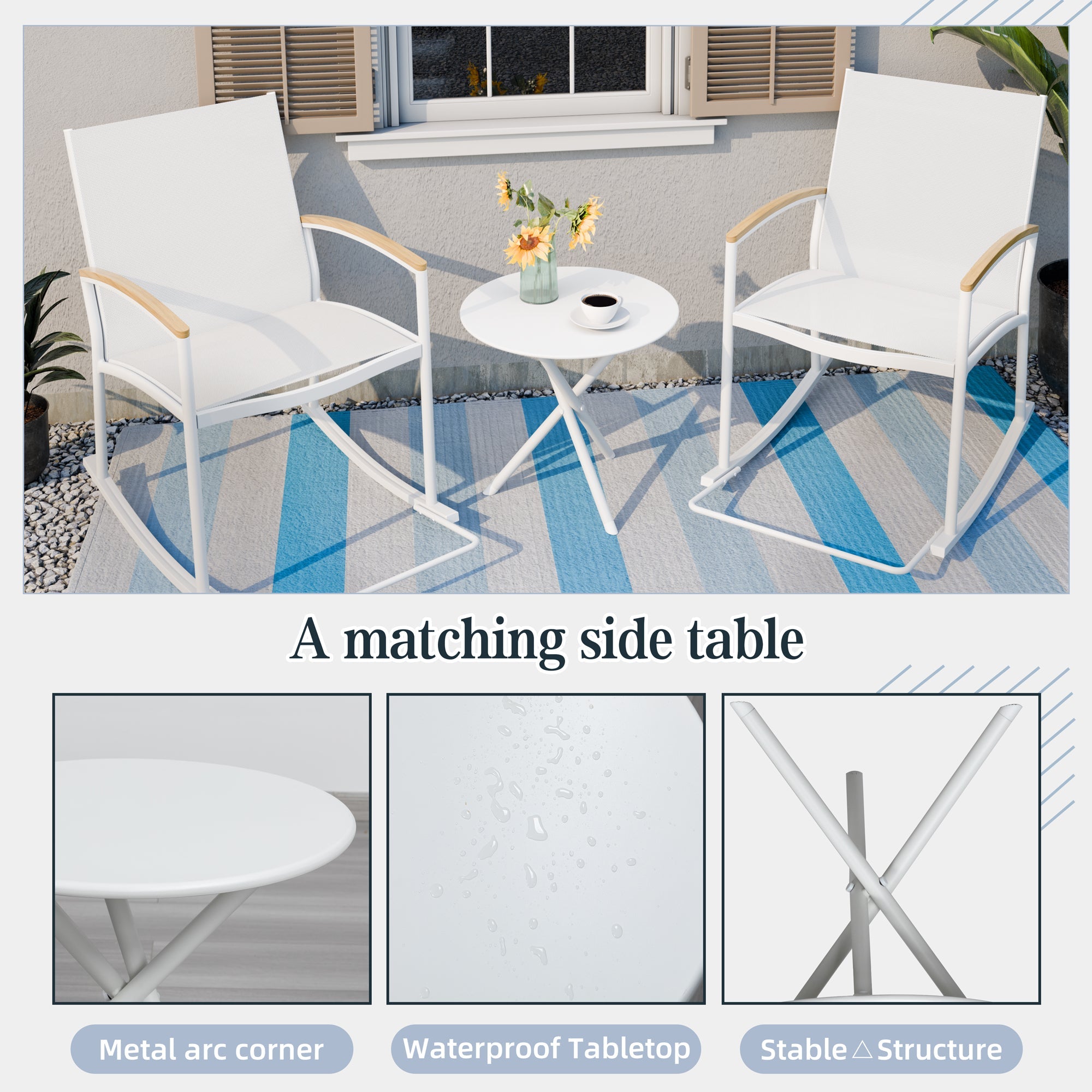 Walsunny 3 Pieces Patio Set Outdoor Patio Furniture Sets Modern Rocking Bistro Set Textilene Chair Conversation Sets Black (7609554796720)