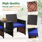 Vongrasig Patio Rattan Conversation Set Seat Sofa Cushioned Loveseat Table Chairs Dark Blue