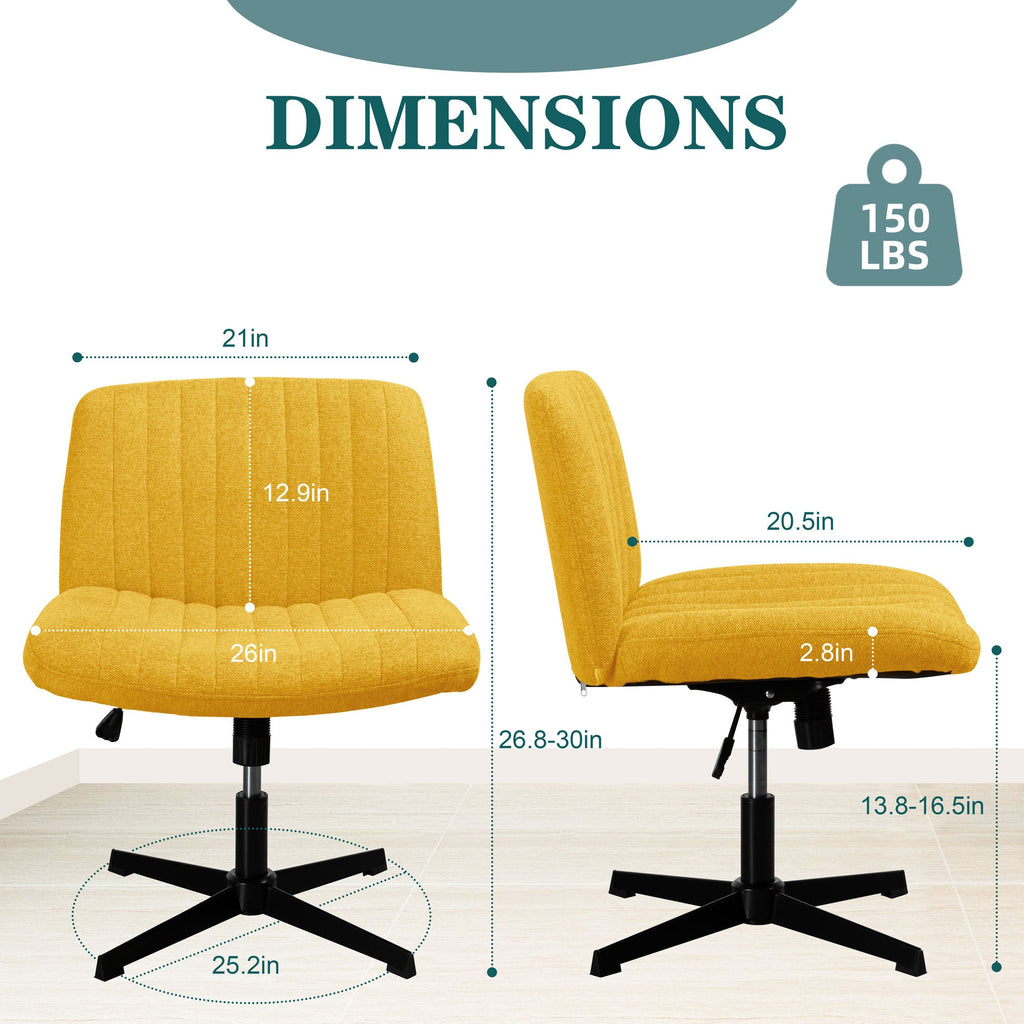 Walsunny Cross Legged Office Chair Armless Wide Chair Cross Legged Office Chair Computer Chair #color_yellow #foot_fixed-foot