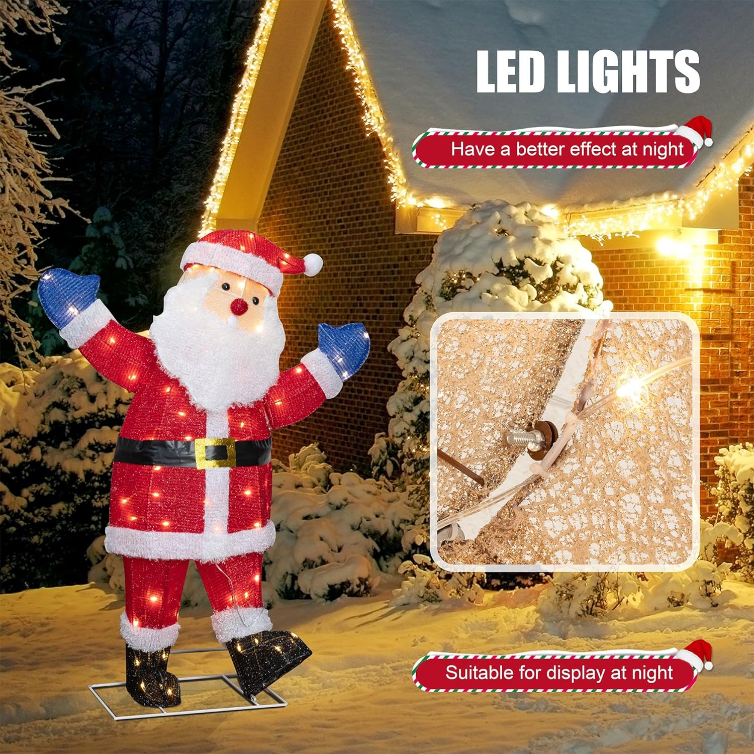 Walsunny  Christmas Standing Santa Claus 3D Super Large Lighted Holiday Displays Family Set