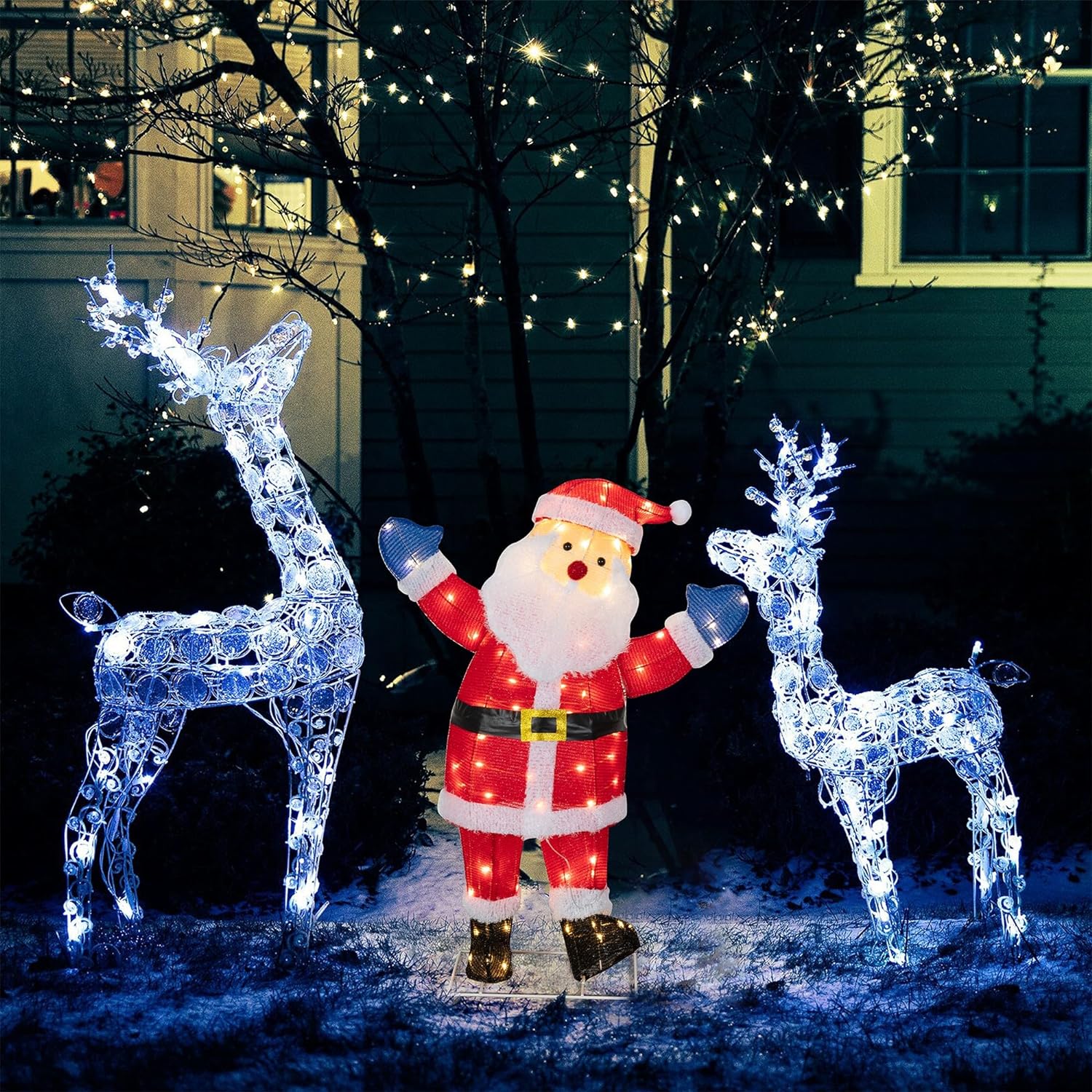 Walsunny  Christmas Standing Santa Claus 3D Super Large Lighted Holiday Displays Family Set