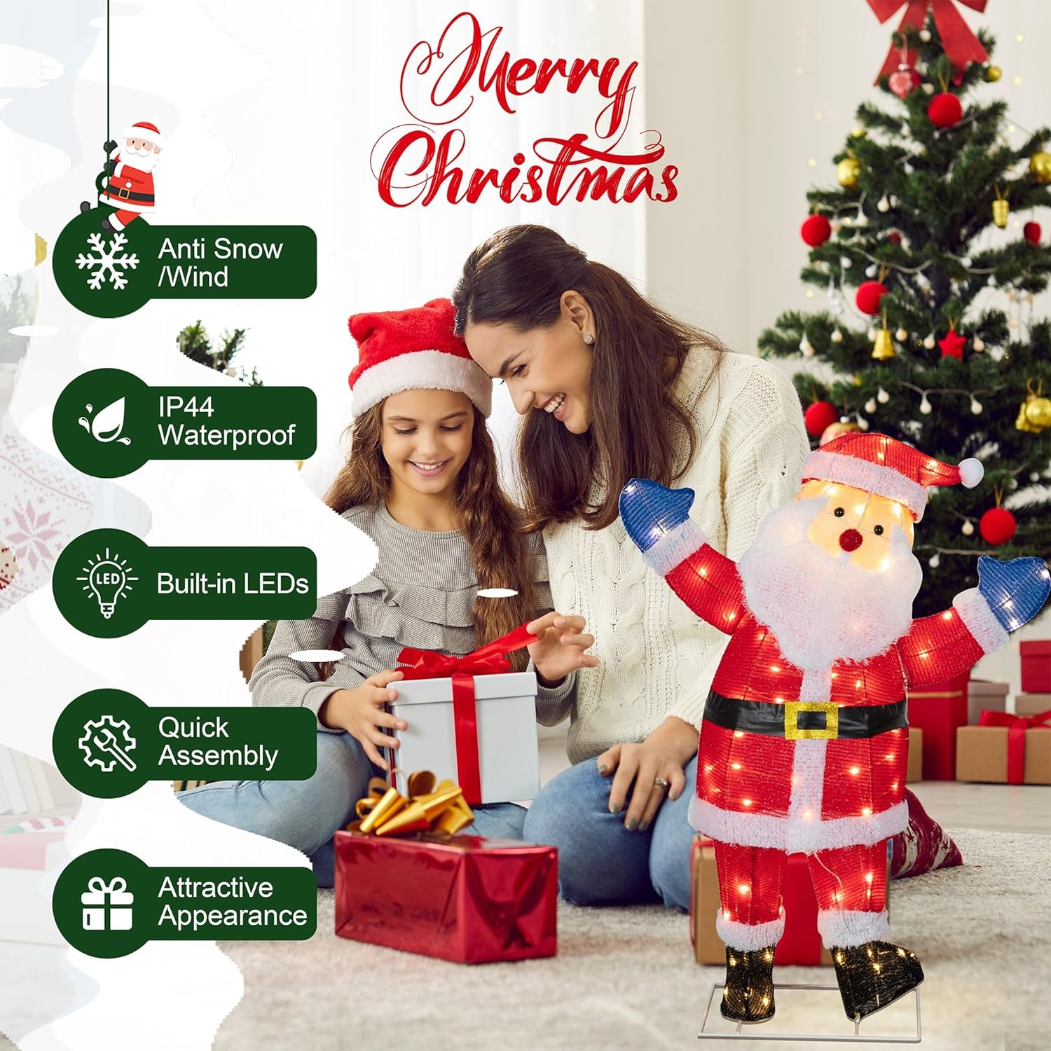 Walsunny  Christmas Standing Santa Claus 3D Super Large Lighted Holiday Displays Family Set