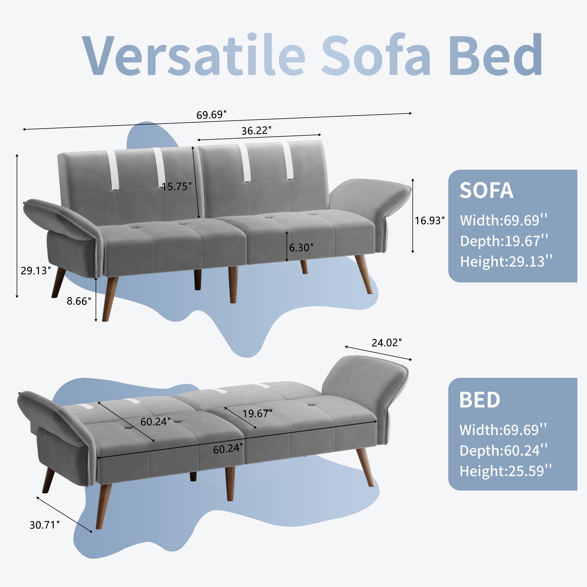 Walsunny Velvet Loveseat Sofa Couch Sofa cama for Apartments (7346697994416)