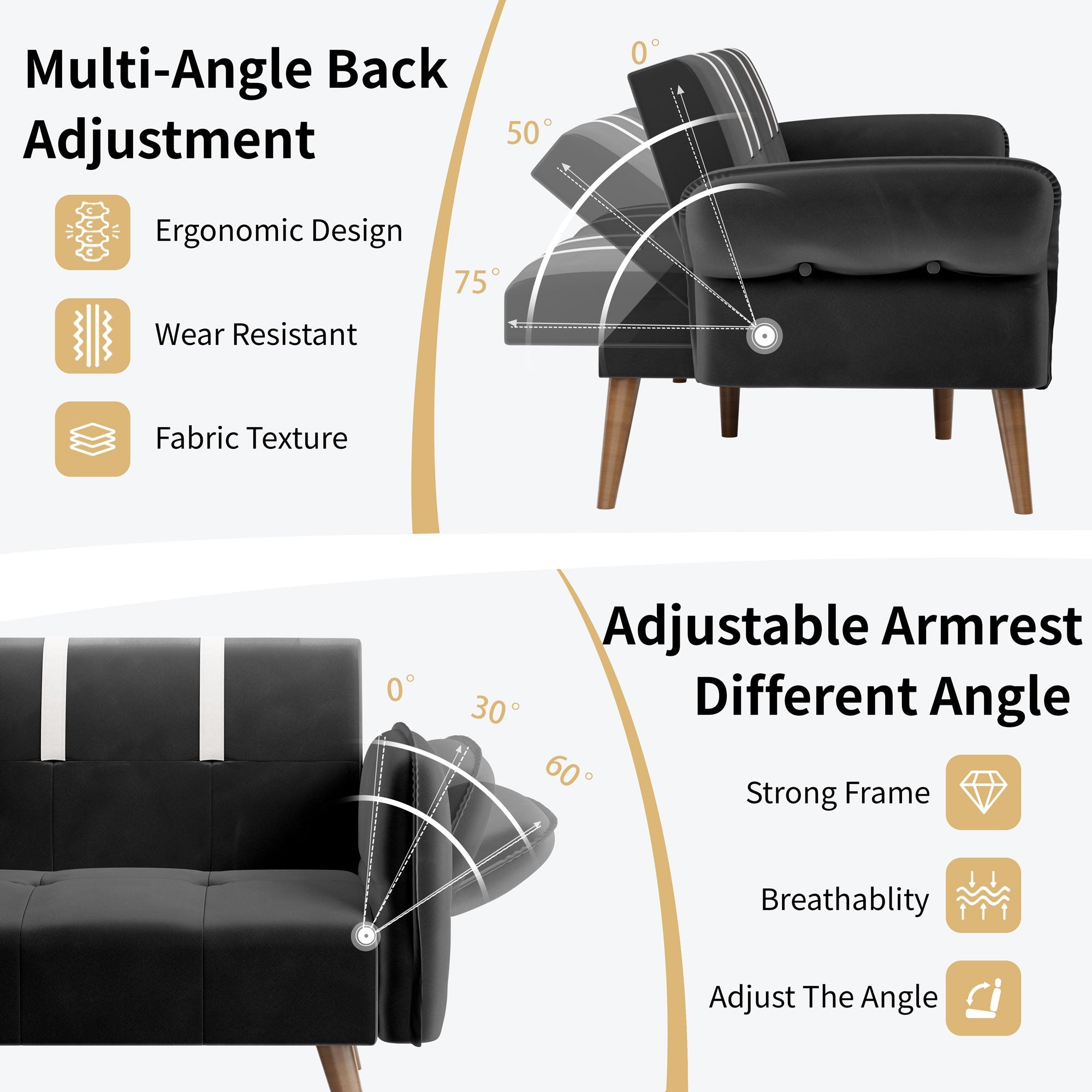 Walsunny Velvet Loveseat Sofa Couch Sofa cama for Apartments (7346697994416)
