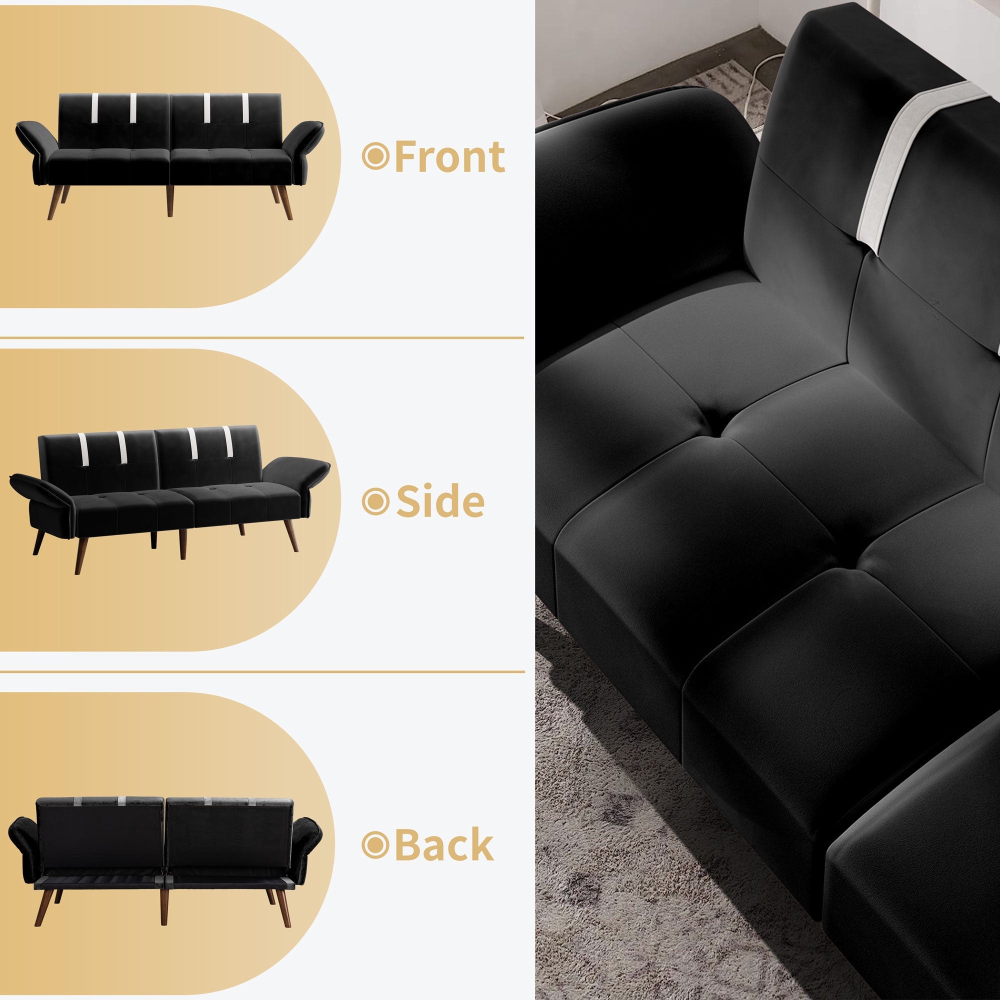 Walsunny Velvet Loveseat Sofa Couch Sofa cama for Apartments (7346697994416)