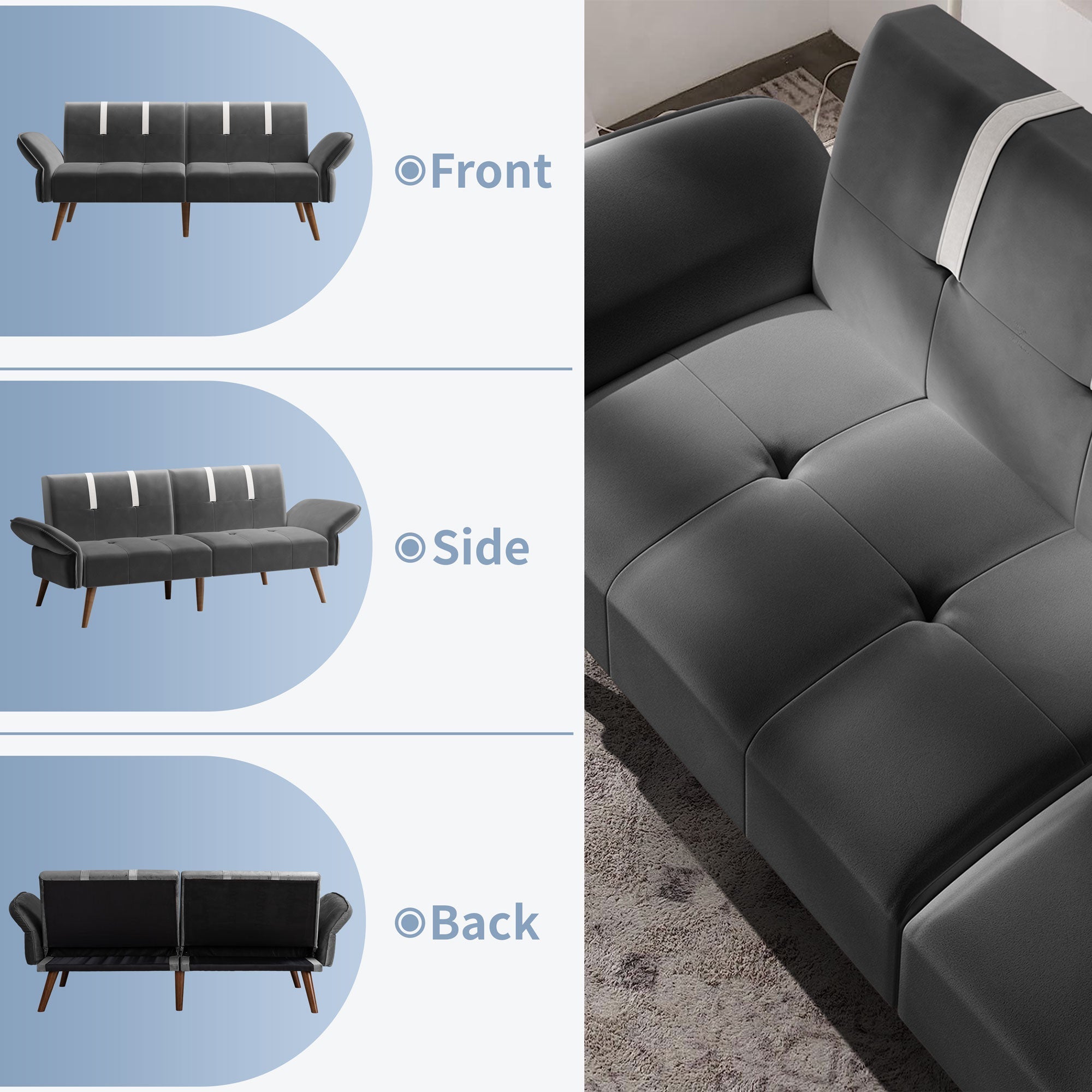 Walsunny Velvet Loveseat Sofa Couch Sofa cama for Apartments (7346697994416)