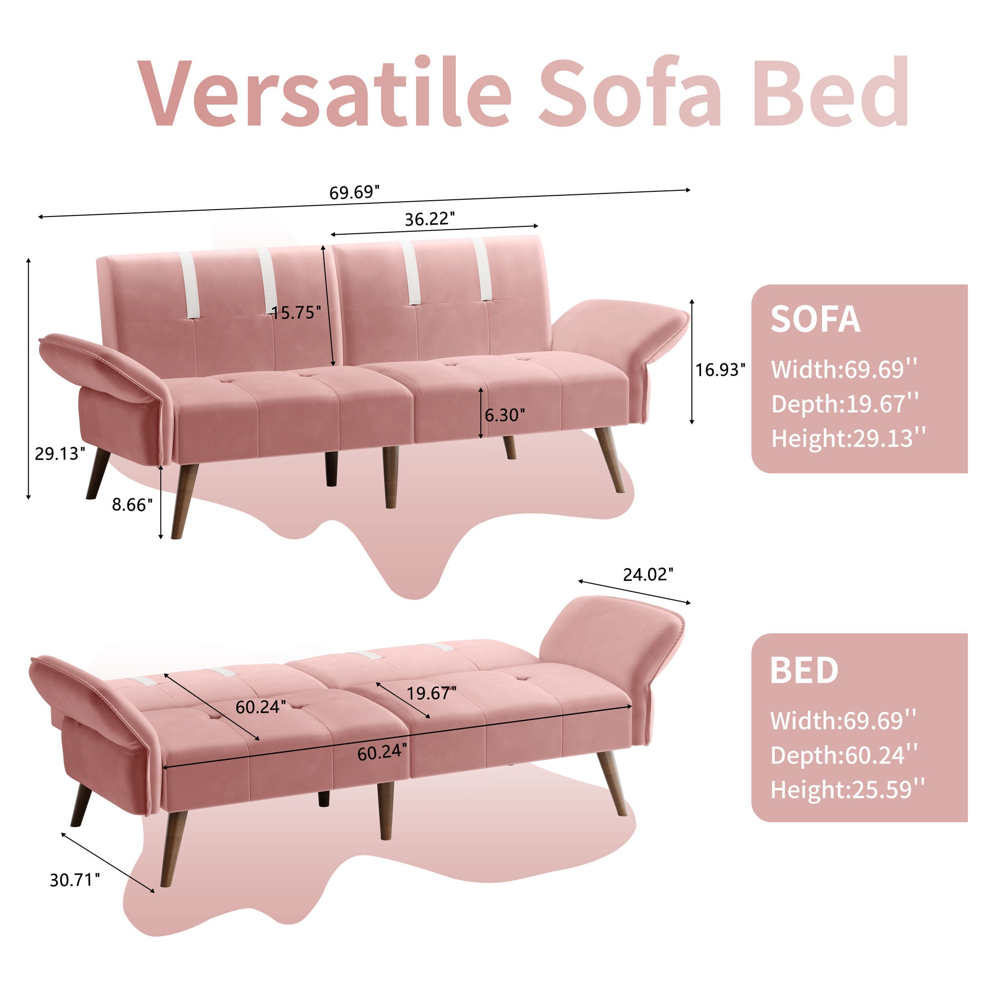 Walsunny Velvet Loveseat Sofa Couch Sofa cama for Apartments (7346697994416)