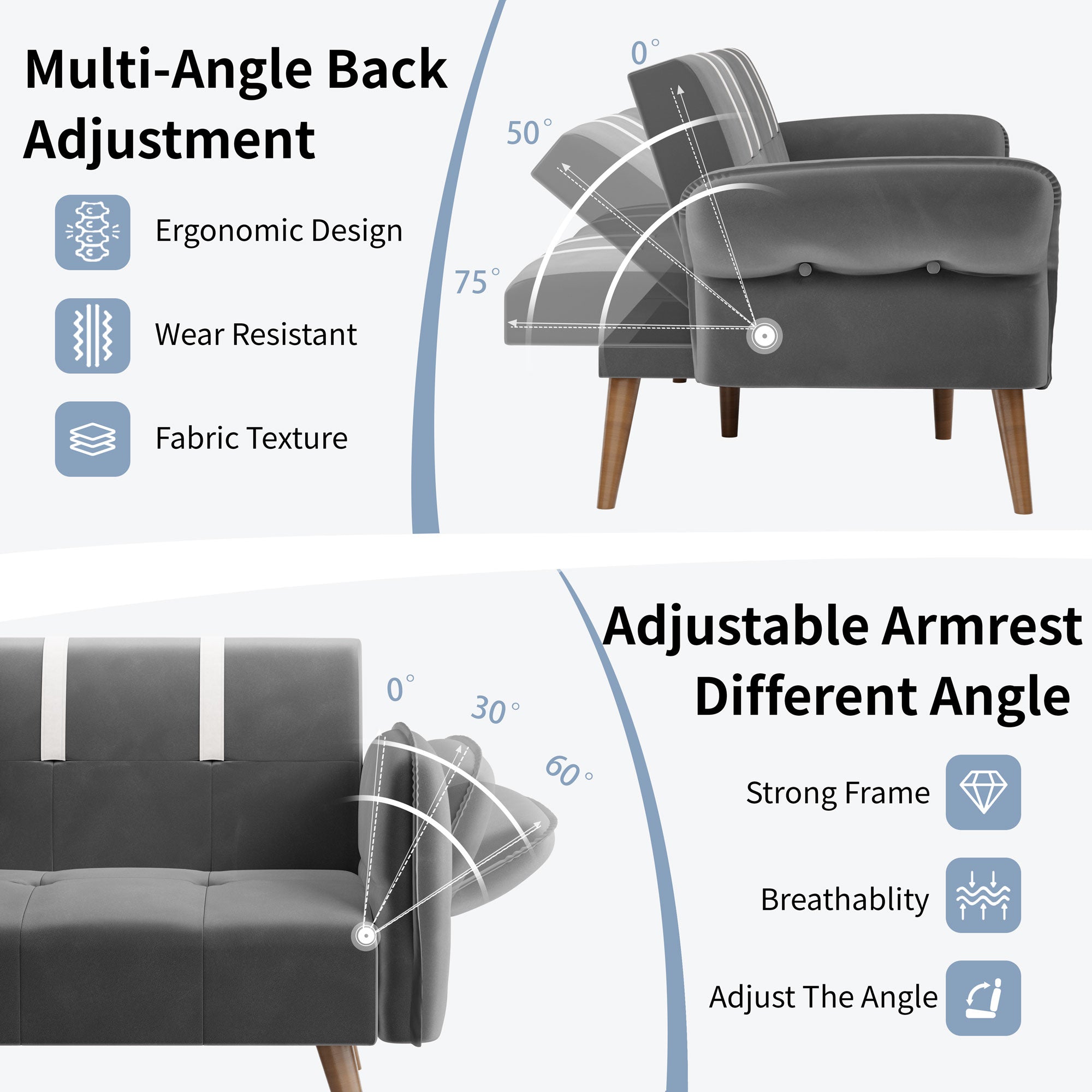 Walsunny Velvet Loveseat Sofa Couch Sofa cama for Apartments (7346697994416)