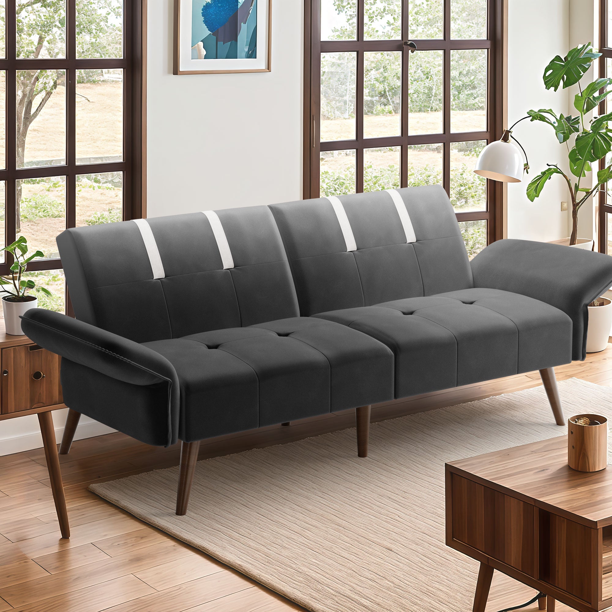 Walsunny Velvet Loveseat Sofa Couch Sofa cama for Apartments (7346697994416)