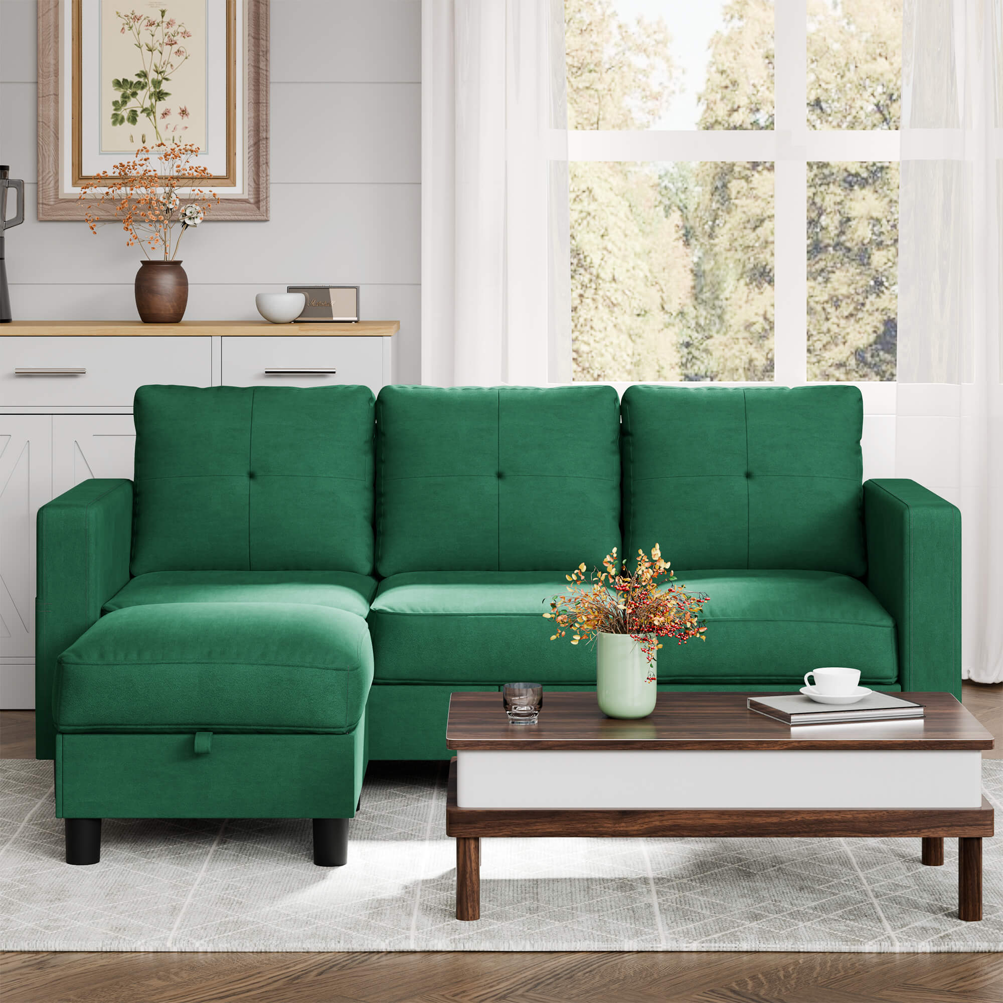 WALSUNNY livingroom sectional couch #color_green #material_linen-fabric