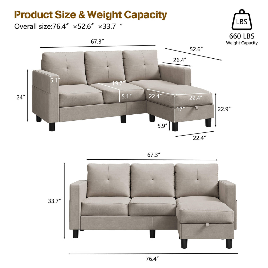 WALSUNNY livingroom sectional couch sectional couch #color_khaki #material_linen-fabric